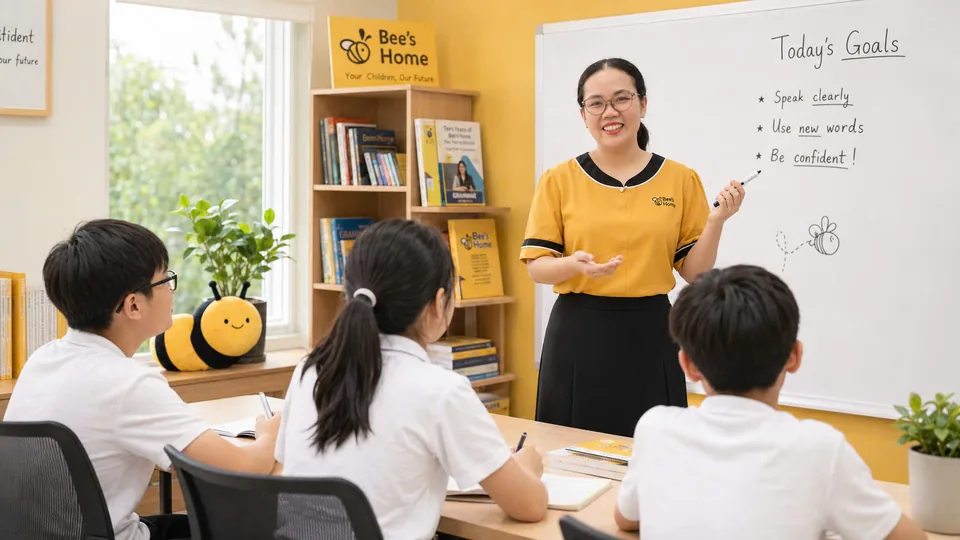 Cô Thanh đứng lớp dạy tiếng Anh tại Bee's Home Academy